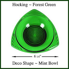 Hocking Forest Green Art Deco Tri-Angle Mint Bowl