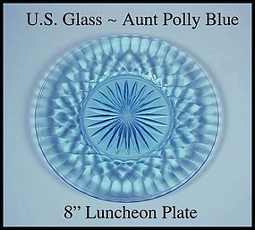 U.S. Glass Aunt Polly Blue 8 inch Luncheon Plate