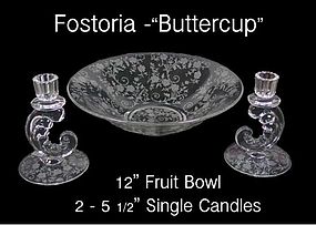 Fostoria Buttercup 3pc Console Bowl W/Candles