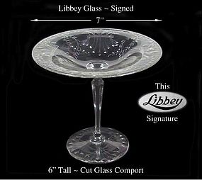Libbey Glass 1930s Cut Glass 6" Compote - Signed-Nice!