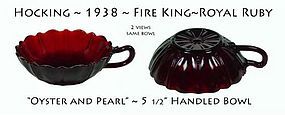 Hocking Fire King Ruby OYSTER & PEARL 1 Handle Bowl
