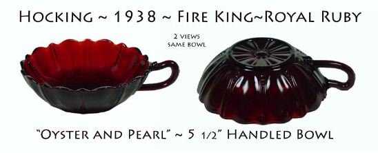 Hocking Fire King Ruby OYSTER &amp; PEARL 1 Handle Bowl