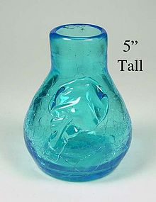 Blenko Crackle Glass ~ 5 inch Ball Vase W/Applied Leaf