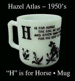 Hazel Atlas H is for Horse Alphabet Mug-1950s
