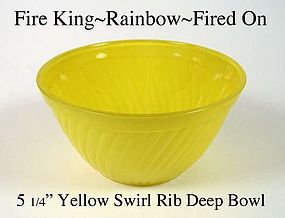 Fire King Rainbow Primary Color Yellow Swirl Rib Bowl