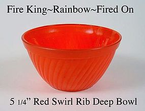 Fire King Rainbow Primary Color Red Swirl Rib Bowl