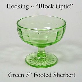 Hocking Glass ~ Block Optic Green Footed Sherbert 1930s