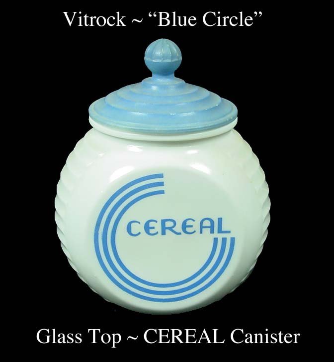 Vitrock Glass Knob Lid CEREAL Canister Deco Blue Circle