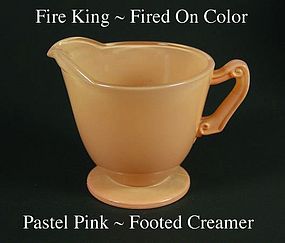 Fire King Fired On Color ~ Pastel Pink Footed Creamer
