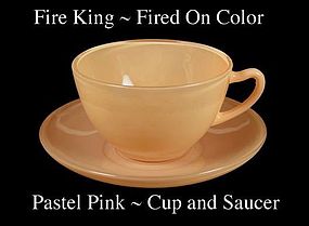 Fire King Fired On Color ~ Pastel Pink Cup & Saucer