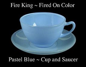 Fire King Fired On Color ~ Pastel Blue Cup & Saucer