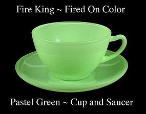 Fire King Fired On Color ~ Pastel Green Cup & Saucer