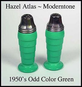 Hazel Atlas Fired On Moderntone 50's Odd Green Shakers