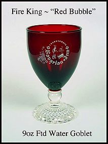 Fire King ~ Red Bubble Footed Water Goblet Advertising
