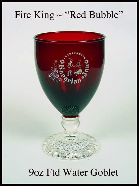 Fire King ~ Red Bubble Footed Water Goblet Advertising