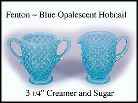 Fenton Blue Opalescent Hobnail Med Size Cream & Sugar