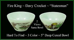 Fire King Davy Crockett HTF 3 Color Statesman Bowl