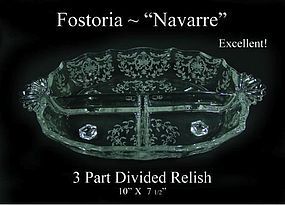 Fostoria Glass Co. ~ 1930's~ "Navarre" 10" 3 Way Relish
