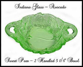 Indiana Glass ~ Avocado Sweet Pear 5 1/4" Handled Bowl