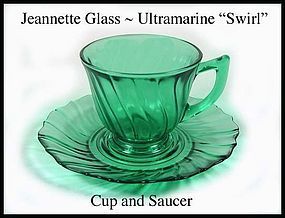 Jeannette ~ Ultramarine Swirl Cup and Saucer l~ 1930's