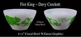 Fire King Davy Crockett Green Color Cottage Cheese Bowl