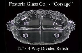 Fostoria Glass Co. ~ 1930's ~ "Corsage" 12" Div Relish