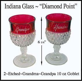 Indiana ~ Diamond Point 2-10 oz Ruby Flashed Etched