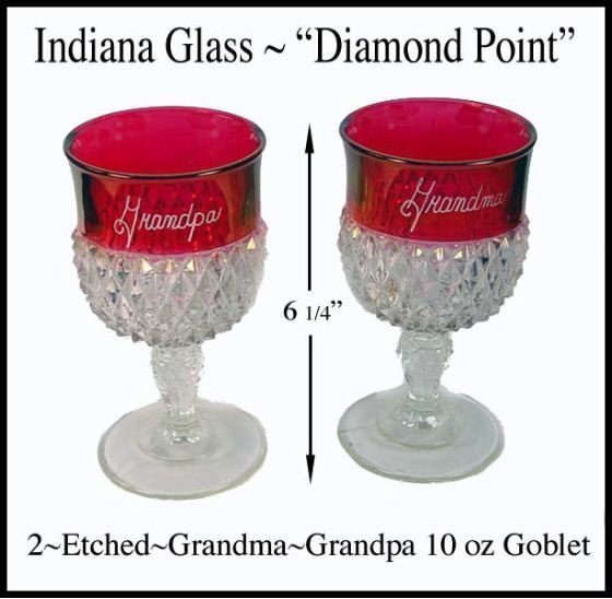 Indiana ~ Diamond Point 2-10 oz Ruby Flashed Etched
