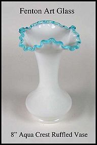 Fenton Art Glass ~ "Aqua Crest" 8 inch Ruffled Vase
