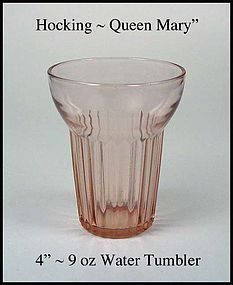 Hocking 1930's Pink Queen Mary Ribbed Water Tumbler
