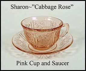Federal Glass Pink Sharon Cabbage Rose Cup & Saucer