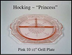 Hocking Glass ~ Princess Pink 10 1/2" Grill Plate