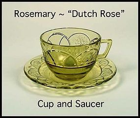 Federal Glass ~ Rosemary Dutch Rose Amber Cup & Saucer