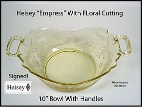 Heisey Empress Sahara Lg 10" 2 Handled Bowl W/Cutting
