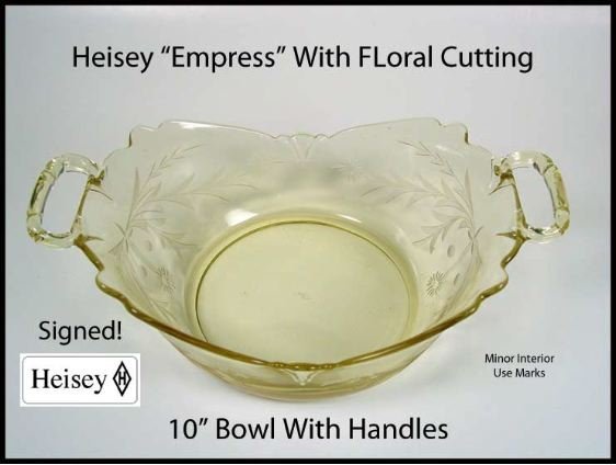 Heisey Empress Sahara Lg 10&quot; 2 Handled Bowl W/Cutting