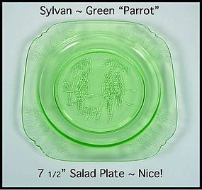 Green Sylvan Parrot Depression Glass 7 1/2" Salad Plate
