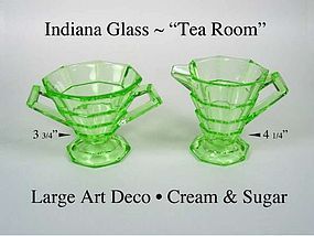 Indiana Glass ~ Tea Room Green Large Cream & Sugar