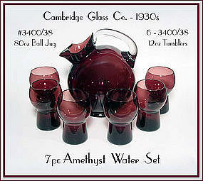 Cambridge Amethyst 7pc Water Set~Ball Jug~6 Tumblers