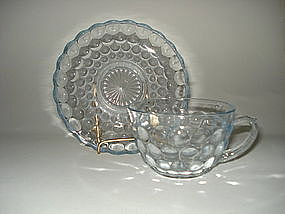 Hocking 1940s Blue Bubble Bullseye Cup and Saucer