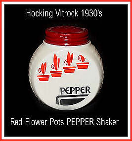 Hocking Vitrock Red Flower Pots PEPPER Range Shaker