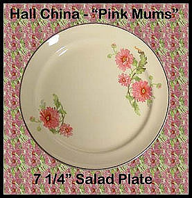 Hall China Pink Mums 7 inch Salad Plate