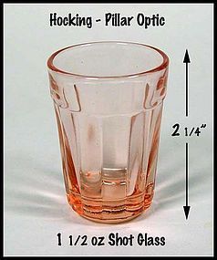 Hocking Pillar Optic Pink 1 1/2 oz Shot Glass