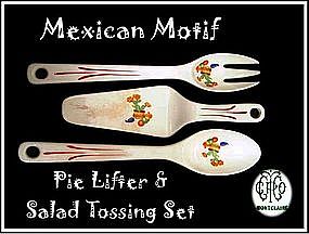 Mexican Motif China Pie Lifter & Salad Tossing Set