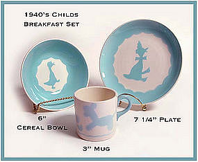 1940's Childs Matching 3 pc Animal Bowl, Mug, & Plate
