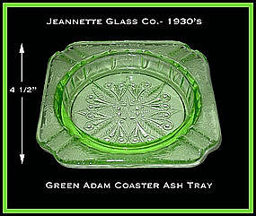 Jeannette Glass Green Adam Square Coaster Ash Tray