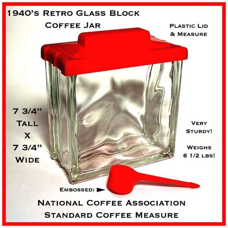 Wonderful 1940s Retro Kitchen Coffee Jar w/Plastic Lid