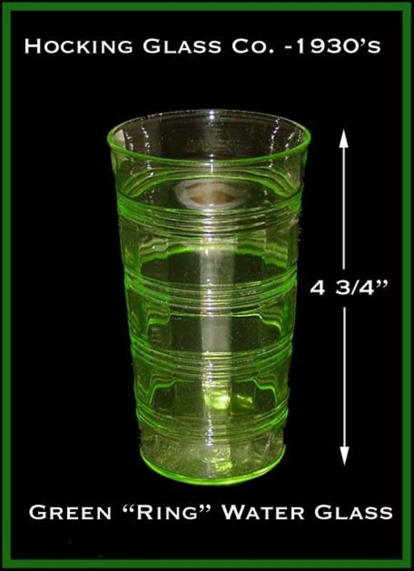 Green Ring Tall Flat Water Tumbler by Hocking Glass