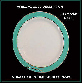 Pyrex Corning Gold Dec Turquoise Band 12" Serving Plate