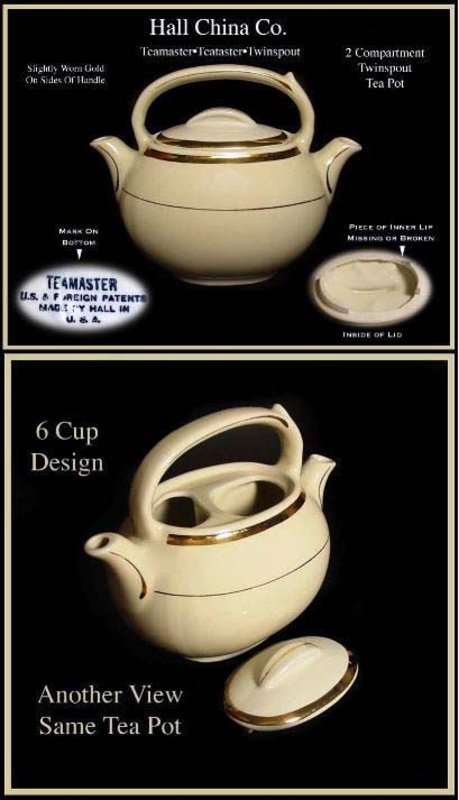 Hall China Teamaster 2 Compartment Twin Spout Tea Pot