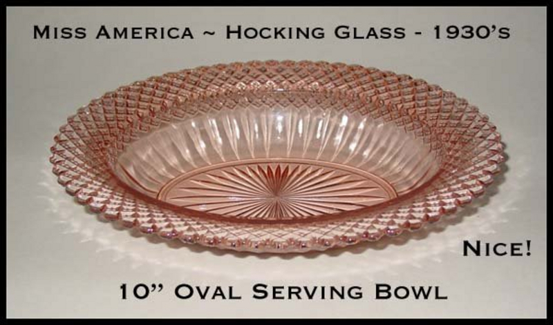 Hocking Glass Miss America 10&quot; Oval Serving Bowl
